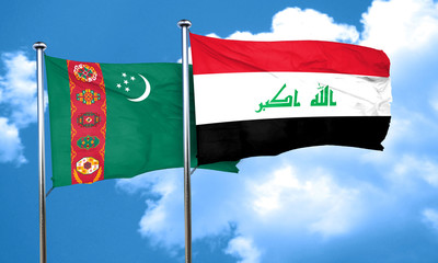 Turkmenistan flag with Iraq flag, 3D rendering