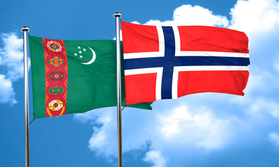 Turkmenistan flag with Norway flag, 3D rendering