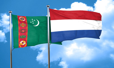 Turkmenistan flag with Netherlands flag, 3D rendering