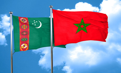 Turkmenistan flag with Morocco flag, 3D rendering