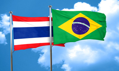 Thailand flag with Brazil flag, 3D rendering