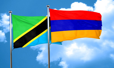 Tanzanian flag with Armenia flag, 3D rendering