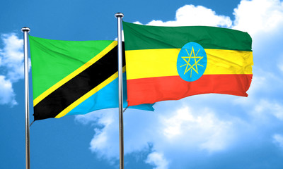 Tanzanian flag with Ethiopia flag, 3D rendering