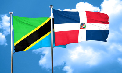 Tanzanian flag with Dominican Republic flag, 3D rendering