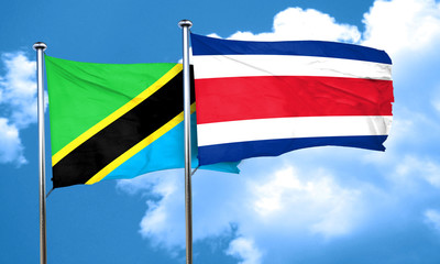 Tanzanian flag with Costa Rica flag, 3D rendering