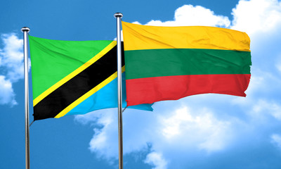 Tanzanian flag with Lithuania flag, 3D rendering