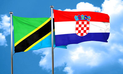 Fototapeta na wymiar Tanzanian flag with Croatia flag, 3D rendering