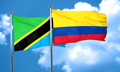 Tanzanian flag with Colombia flag, 3D rendering