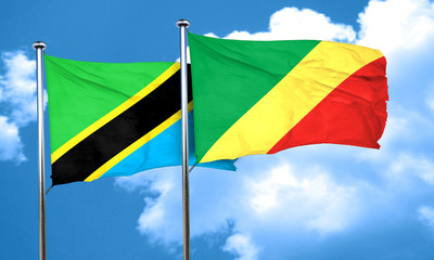 Tanzanian flag with congo flag, 3D rendering