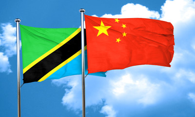 Tanzanian flag with China flag, 3D rendering