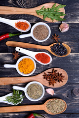 Powder spices & herbs on spoons