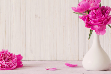 Peony flowers in  vase on white background