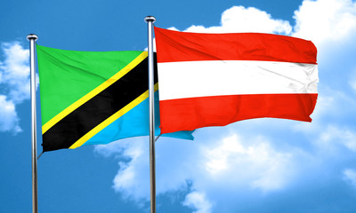 Tanzanian flag with Austria flag, 3D rendering