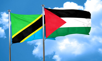 Tanzanian flag with Palestine flag, 3D rendering