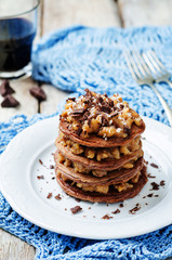 German chocolate pancakes with coconut and chocolate