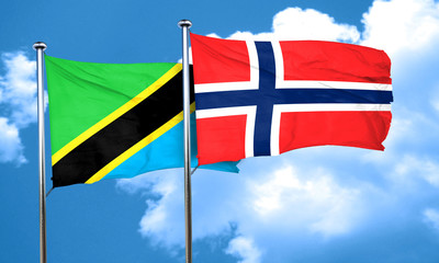 Tanzanian flag with Norway flag, 3D rendering