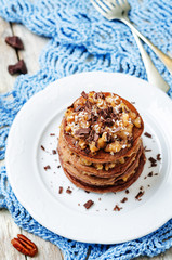 German chocolate pancakes with coconut and chocolate