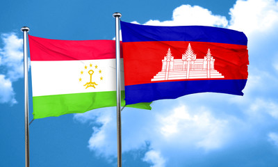 Tajikistan flag with Cambodia flag, 3D rendering