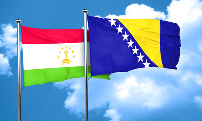 Tajikistan flag with Bosnia and Herzegovina flag, 3D rendering