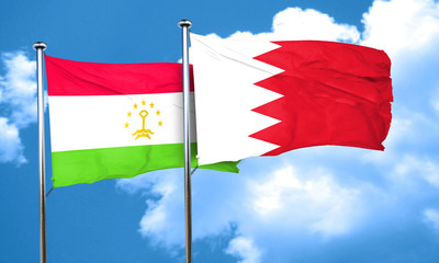 Tajikistan flag with Bahrain flag, 3D rendering