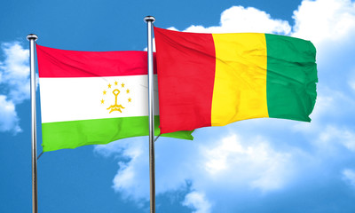 Tajikistan flag with Guinea flag, 3D rendering
