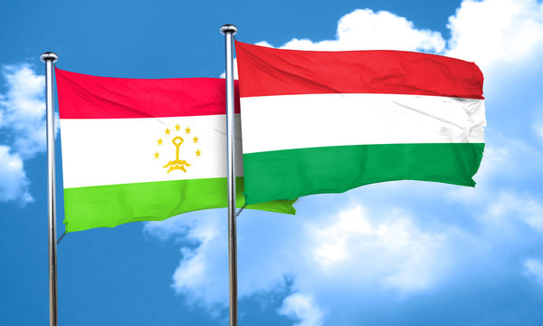 Tajikistan flag with Hungary flag, 3D rendering
