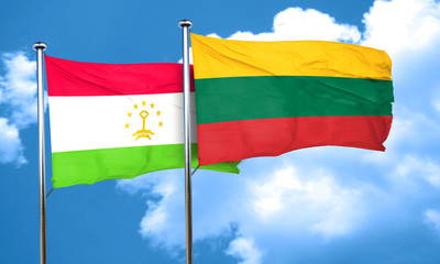 Tajikistan flag with Lithuania flag, 3D rendering