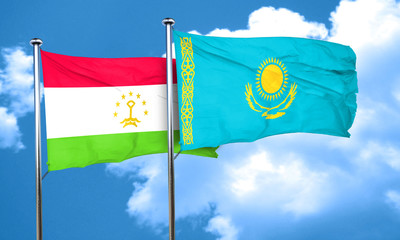 Tajikistan flag with Kazakhstan flag, 3D rendering