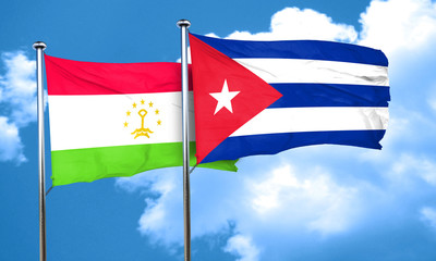 Tajikistan flag with cuba flag, 3D rendering