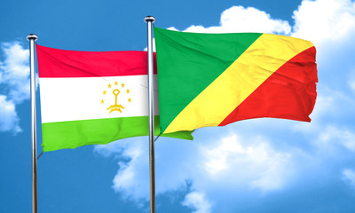 Tajikistan flag with congo flag, 3D rendering