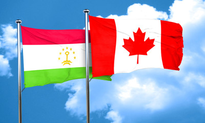 Tajikistan flag with Canada flag, 3D rendering