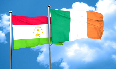 Tajikistan flag with Ireland flag, 3D rendering
