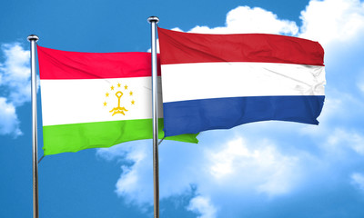 Tajikistan flag with Netherlands flag, 3D rendering