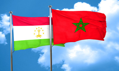 Tajikistan flag with Morocco flag, 3D rendering