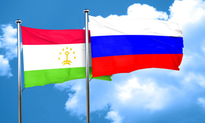 Tajikistan flag with Russia flag, 3D rendering
