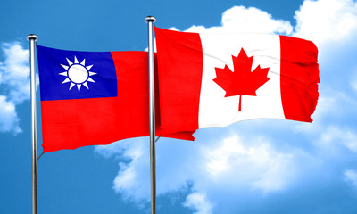 Taiwan flag with Canada flag, 3D rendering