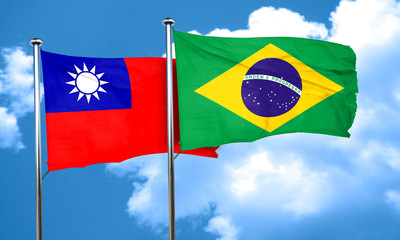 Taiwan flag with Brazil flag, 3D rendering