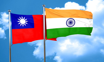 Taiwan flag with India flag, 3D rendering