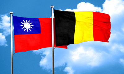 Taiwan flag with Belgium flag, 3D rendering
