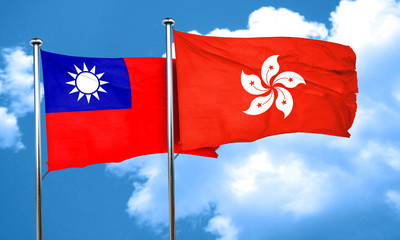 Taiwan flag with Hong Kong flag, 3D rendering