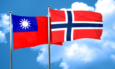 Taiwan flag with Norway flag, 3D rendering