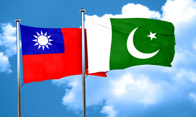Taiwan flag with Pakistan flag, 3D rendering