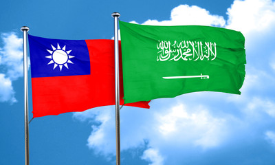 Taiwan flag with Saudi Arabia flag, 3D rendering