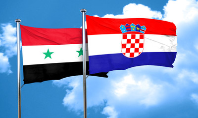 Syria flag with Croatia flag, 3D rendering