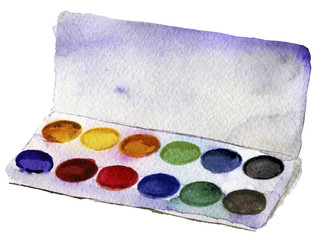 watercolor sketch of paints on a white background