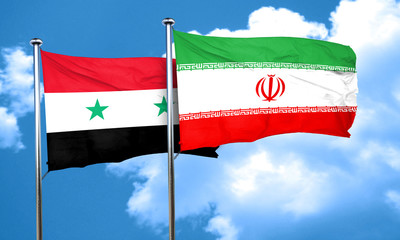 Syria flag with Iran flag, 3D rendering
