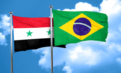 Syria flag with Brazil flag, 3D rendering