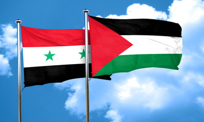 Syria flag with Palestine flag, 3D rendering