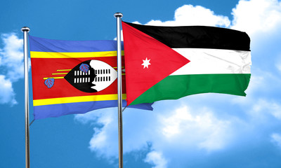 Swaziland flag with Jordan flag, 3D rendering