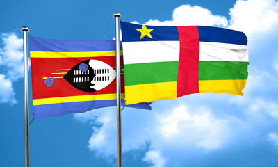 Swaziland flag with Central African Republic flag, 3D rendering